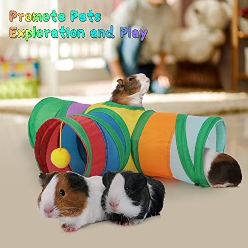 YUEPET Guinea Pig Tunnel, 3-Way Collapsible Play Tubes with Ball, Rainbow | Guinea Pig Tunnel Hideout, Guinea Pig Toys, Hanging Play Chewing Ball, Peekaboo Opening, Folds for Storage, 5.9 in Entrance - color: Rainbow