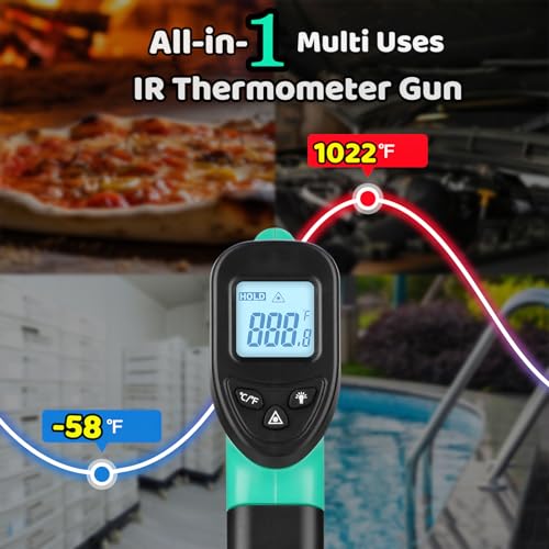 OnniOne Infrared Thermometer Gun, Laser Temperature Gun -58℉~1022℉, Instant Read Meat Thermometer with Magnet & Hold Function, Ambient and Internal Temperature Cooking Set, Grilling Gifts for Men Dad - color: Blue