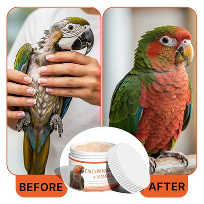 Calcium for Birds with Magnesium & Vitamins D3–Vet-Developed Formula for Parrots, Supports Strong Bones, Eggshell Health,Feather Growth,Muscle & Nerve Function,Dissolves Tasteless in Water,80 Servings