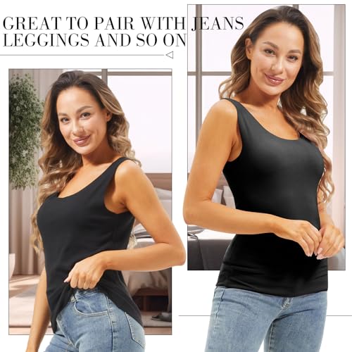 Toulite 4 Pcs Thermal Tank Tops Women Underwear Tops Sleeveless Undershirt for Women Cotton Camisole Warm Base Layer - color: Black, size: Medium