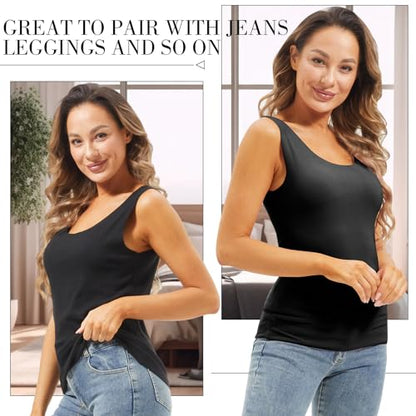 Toulite 4 Pcs Thermal Tank Tops Women Underwear Tops Sleeveless Undershirt for Women Cotton Camisole Warm Base Layer - color: Black, size: Medium