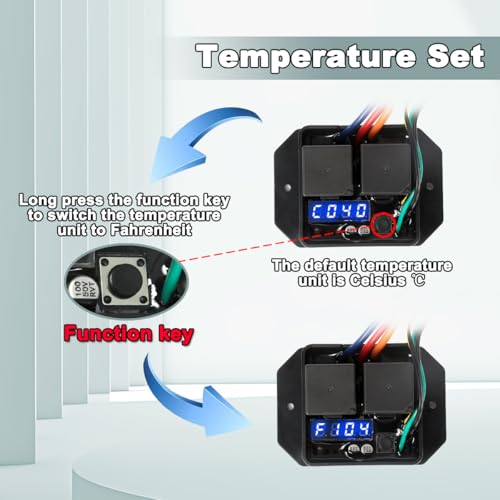 Digital Thermatic Fan Switch Kit #0444,12V and 24V, Adjustable Temperature Range Digital Electric Thermatic Dual Electric Fan Switch Kit