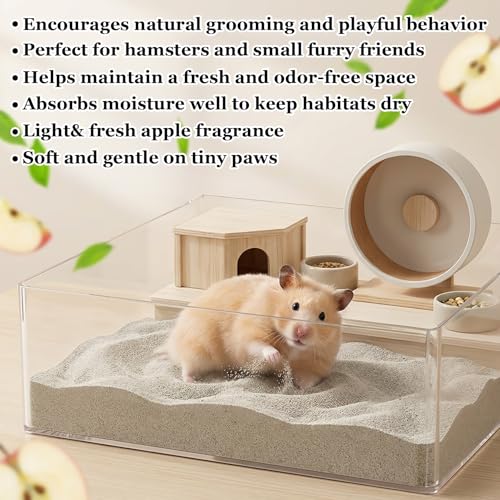 Sukh Hamster Desert Sand - Coarse Bedding Sand, Hamster Hides & Cleaning | Dust Free Sand Bath for Hamster, Guinea Pig, Chinchilla, Syrian Mice, Small Pet Cage Bedding Accessories,14oz apple scent - color: Grey