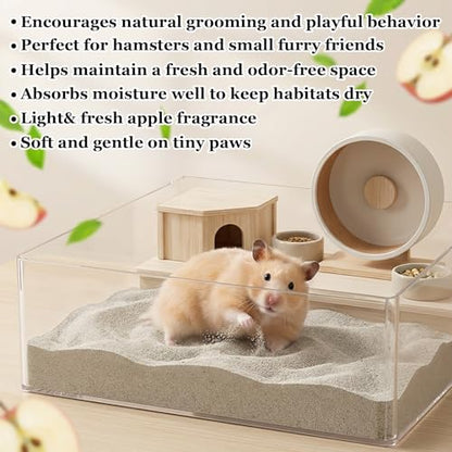 Sukh Hamster Desert Sand - Coarse Bedding Sand, Hamster Hides & Cleaning | Dust Free Sand Bath for Hamster, Guinea Pig, Chinchilla, Syrian Mice, Small Pet Cage Bedding Accessories,14oz apple scent - color: Grey