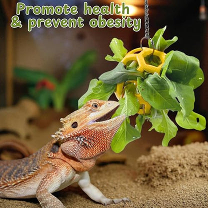 Bearded Dragon Climbing Bridge with Veggie Feeder Ball – Bendable Vine Enrichment Route for Large Tanks, Greens Intro Kit, Reptile/Lizard Tank Accessories (Salad Feeder Ball) - color: Salad Feeder Ball