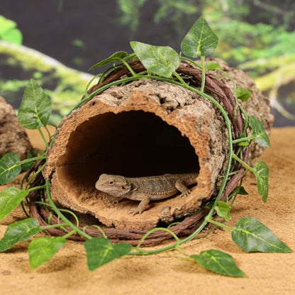 Veemoon Natural Tree Trunk Reptile Hide, Hollow Wood Log Lizard Hide Cave Reptile & Amphibian Habitat Hideouts Aquarium Climbing Platform Fish Tank Shelter Landscape for Pet Tank Supply, 8×4" - size: 20.00X7.00X7.00CM