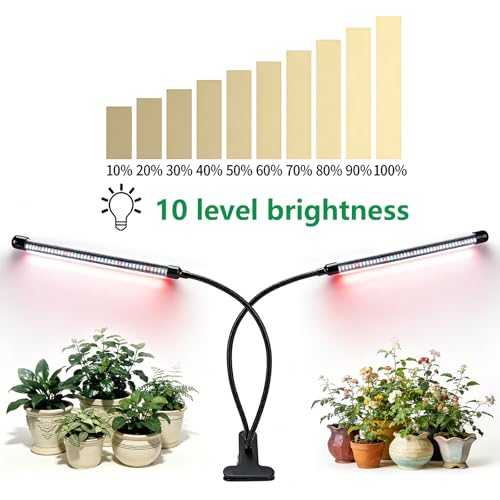 Full Spectrum 84 LED Grow Light for Indoor Plants, 6500K Timer 3 Modes | Clip-on design, UL adapter included, 8.2ft long cord, 10 dimmable levels, timer settings 4/8/12/18H, indoor plant growing