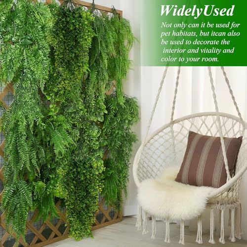 8 Pack Reptile Plants Terrarium Hanging Plant Vine Boston Climbing Terrarium Plant with Suction Cup for Bearded Dragons Lizard Crested Gecko Snake Crab Tank(Classic Series,Light Dark Green) - style: Classic Series