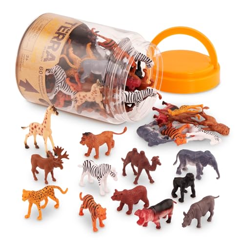 Terra by Battat Wild Animal Figurines Tube, 60 Mini Safari Figures, Animals | 60 realistic mini wild animal figures in a portable tube for pretend play, crafts, dioramas, sensory bins, Animals, 3+ Years - style: Wild Animals in Tube