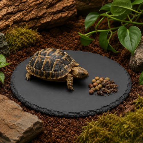 Reptile Basking Platform 5.9 X 5.9 Inch Slate Tortoise Rock Plat | Food Bowl Feeding Dish Tortoise Bathing Resting Terrace Habitat Decor for Turtle Lizard Bearded Dragon Crested Gecko Snake
