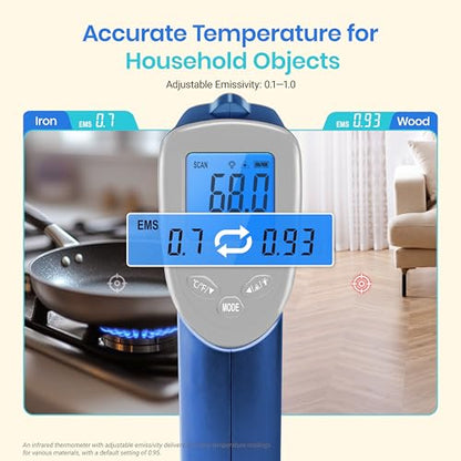 Etekcity Infrared Thermometer Laser Temperature Gun 774, Blue | Cooking, Pizza Oven, Griddle, BBQ, Meat, HVAC, Engine, Adjustable Emissivity, MAX Display, Surface Measurement - color: Blue, style: Classic