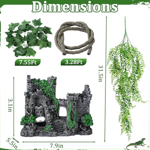 Foilswirl Bearded Dragon Tank Accessories Resin Reptile Castle Hammock Plants Climber Vines Jungle Terrarium Branch Plants Habitat Decoration for Hiding Climbing Snake Gecko Lizard Chameleon - style: Resin Reptile Castle