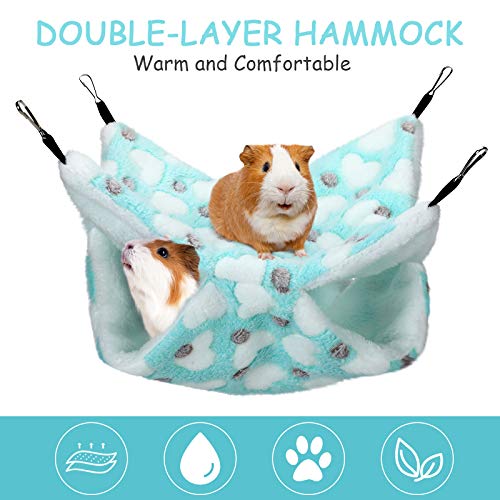 Boao 2 Pcs Guinea Pig Rat Hammock Guinea Pig Hamster Ferret Hanging Hammock Accessories for Small Animals Chinchilla Parrot Sugar Glider Ferret Squirrel (Mint Green, Pink, Heart Pattern) - color: Blue, Pink
