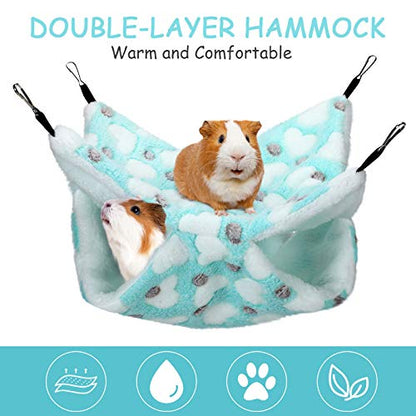 Boao 2 Pcs Guinea Pig Rat Hammock Guinea Pig Hamster Ferret Hanging Hammock Accessories for Small Animals Chinchilla Parrot Sugar Glider Ferret Squirrel (Mint Green, Pink, Heart Pattern) - color: Blue, Pink