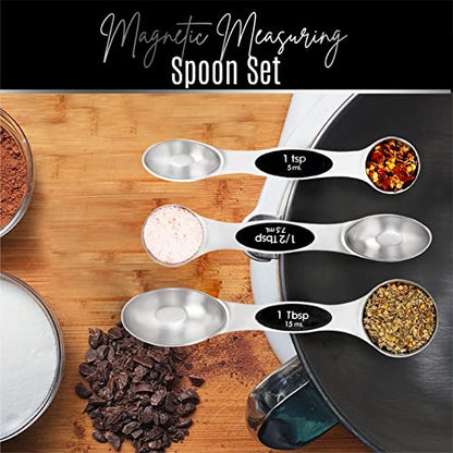 Nextop Stainless Steel Magnetic Measuring Spoons Set – 9 Pieces Dual-Sided Stackable Magnetic Teaspoons and Tablespoons for Dry & Liquid Ingredients – Kitchen Gadgets for Baking & Cooking – Black - color: Black