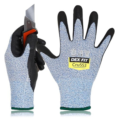 DEX FIT Level 5 Cut Resistant Gloves Cru553, 3D-Comfort Fit, Firm Grip, Thin & Lightweight, Touch-Screen Compatible, Durable, Breathable & Cool, Machine Washable; Blue M (8) 1 Pair - color: Blue, size: Medium