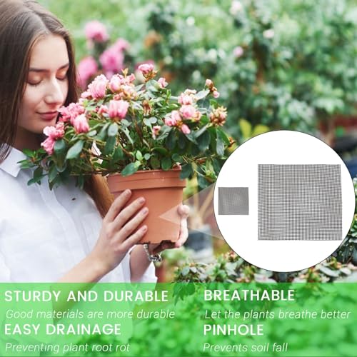 100 Pcs 4 Inch Large Size Flower Pot Hole Mesh Pad, Plant Pot Drainage Hole Screens, Bonsai Pots Bottom Grid Mat Mesh, Drainage Netting Potting Mat, Garden Drainage Mesh Prevent Soil Loss (Square)