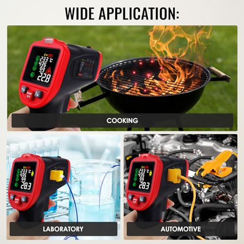 Infrared Thermometer Gun with Pipe Temperature Clamp, High Accuracy HVAC Thermometer (-50°C to 850°C) for Cooking, Home Repair, Oven, HVAC, Automotive & Industrial Use, Adjustable Emissivity