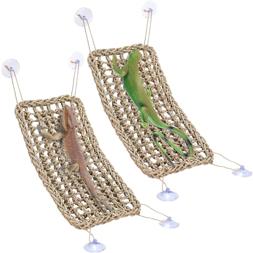 Silkfly 2 Pieces Large Bearded Dragon Hammock Lizard Reptile Climbing Lounger Seagrass Fiber Habitat Tank Accessories for Hermit Crab Gecko Snake Iguana(15.7 x 7.8 Inch,Rectangle,Brown) - color: as shown in the pictures, size: 15.7 x 7.8 Inch