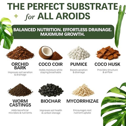 AROID Potting Mix/Premium Soil for Monstera, Philodendron, Alocasia, Anthurium – Chunky, Optimally Aerated Soil – Organic & Ready to Use – Supercharges Root and Foliage Growth (8 QTS) - size: 8 QTS