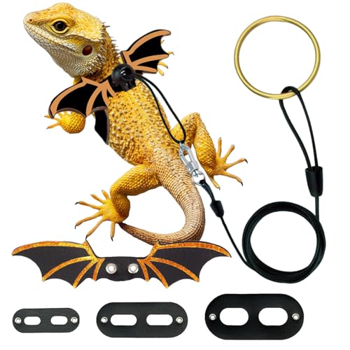 Lizard Harness and Leash-3 Size Pack Bearded Dragon Leather Dinosaur Wing Harness Reptile Leash Set for Safety Walking Costume Indoor Outdoor - color: Black