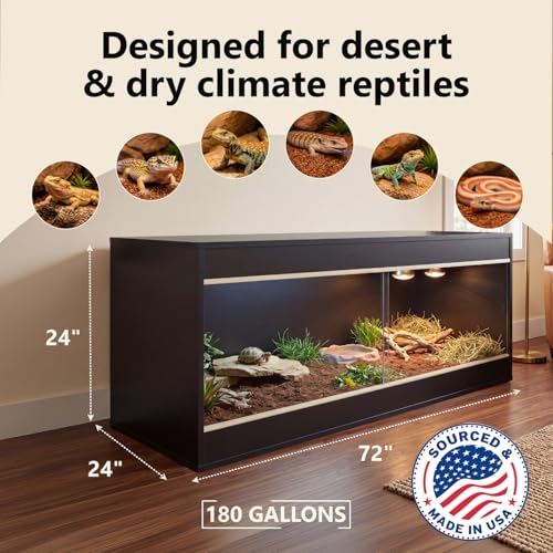 180 Gallon Reptile Enclosure, Made in USA 72" x 24" x 24" Bearded Dragon Tank with Sliding Acrylic Doors, Large Terrarium for Leopard Geckos, Snakes, Lizards & Tortoises - Black - color: Black