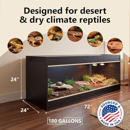 180 Gallon Reptile Enclosure, Made in USA 72" x 24" x 24" Bearded Dragon Tank with Sliding Acrylic Doors, Large Terrarium for Leopard Geckos, Snakes, Lizards & Tortoises - Black - color: Black
