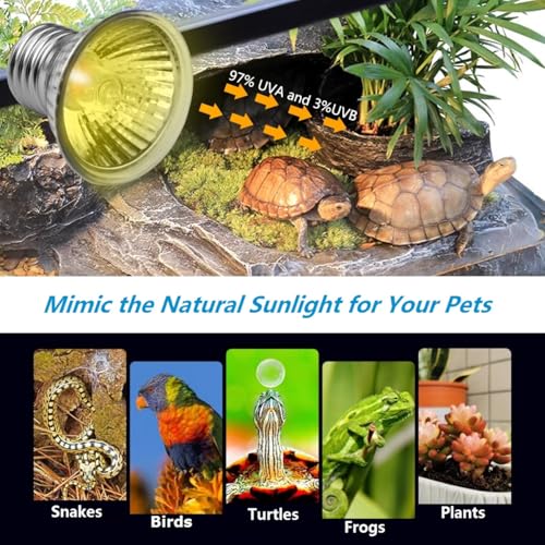 Smart Heat Lamp for Reptiles with Auto Timer (2/4/8 Hours) 50W UVA UVB Light Bulb, Dimmable Basking Spot Light, Pet Heating Lamp for Turtle, Lizard, Snake, Beared Dragon, Bird Cage