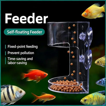 2pcs Fish Feeder for Aquarium Suction Cup, Plastic Transparent Round & Square Suction-Cup Feeding Tubes,Tank Divider Supplies Aquarium Accessories