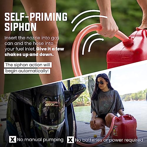 3/4” x 8’ Self-Priming Shaker Jiggler Siphon Hose, FlowPro Siphon Gas & Fuel Transfer Pump, Gas Can Siphon for Boats, Jet Ski, Pontoon. Water Siphon Pump for Hot Tub Drain and Cold Plunge | 7 GPM - size: 3/4” x 8 Foot