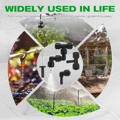 4 Pack Reptile Mister Nozzles, 1/4'' Adjustable Reptile Misting Nozzles | 360°Reptile Fogger Fine Mist Nozzles for Full Water Coverage, Reptile Terrarium Tank, Garden Patio Greenhouse