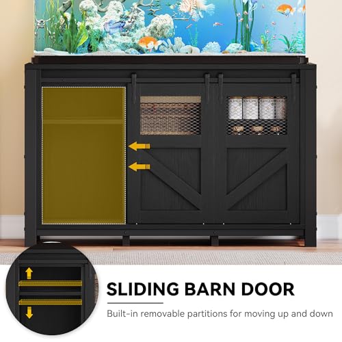 DWVO 120 Gallon Aquarium Stand with Power Outlets, Reptile Terrarium Table | Heavy Duty Metal Fish Tank Stand & Cabinet, with 1100LBS Capacity for Aquarium Accessories Storage, Black