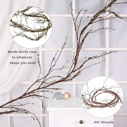 118"Faux Hanging Curly Willow Grapevine Bendable Tree Branche Wall Greenery | Long Realistic Fake Wood Greenery Twigs Stems Artificial Garland Plants For Porch Garden Mantel Arch Room Halloween Decor