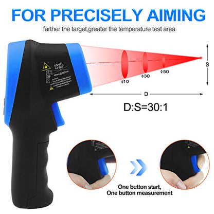 High Temp Thermometer Gun -58°F~2732°F Dual Laser Industrial Pyrometer | Color LCD Backlight,Digital IR Temperature Gun 30:1 Adjustable emissivity 0.1-1.0. Hi/Lo Temp Alarm. Flashlight. - color: Colorful LCD AP-1500C