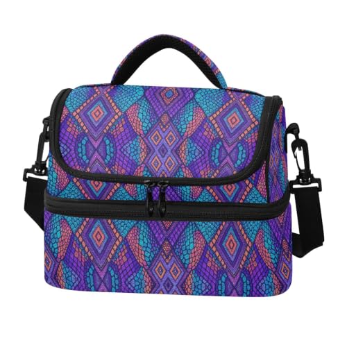 Emelivor Snake Skin Insulated Lunch Bag Container Tote for Student | 8L Double Deck,Large Lunch Box with Shoulder Strap,Thermal Meal Prep Cooler,Suitable for School Work Picnic Office Travel