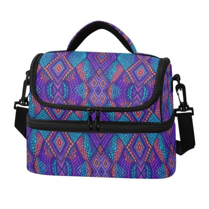 Emelivor Snake Skin Insulated Lunch Bag Container Tote for Student | 8L Double Deck,Large Lunch Box with Shoulder Strap,Thermal Meal Prep Cooler,Suitable for School Work Picnic Office Travel