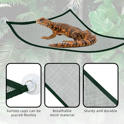2 Pcs Bearded Dragon Lizard Hammock, Geckos Hammock, Breathable Mesh Reptile Hammock, Suitable for Large & Small Bearded Dragons Anole Geckos Lizards or Snakes（Green） - color: Green