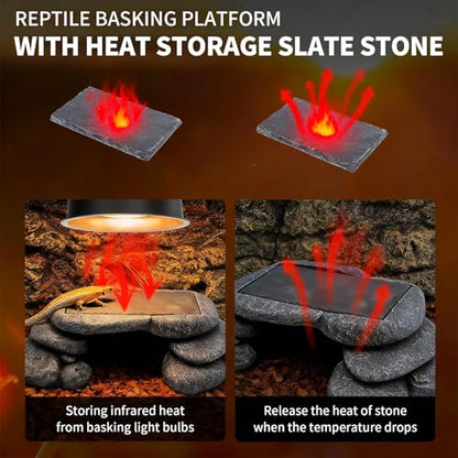 Large Bearded Dragon Basking Platform, Lizard, Snake or Reptile Hide with Heat Storage Slate Stone, 12.6x7x3.5 inch Oversized Gecko Hide Cave - size: L / 12.6x7x3.5 inch