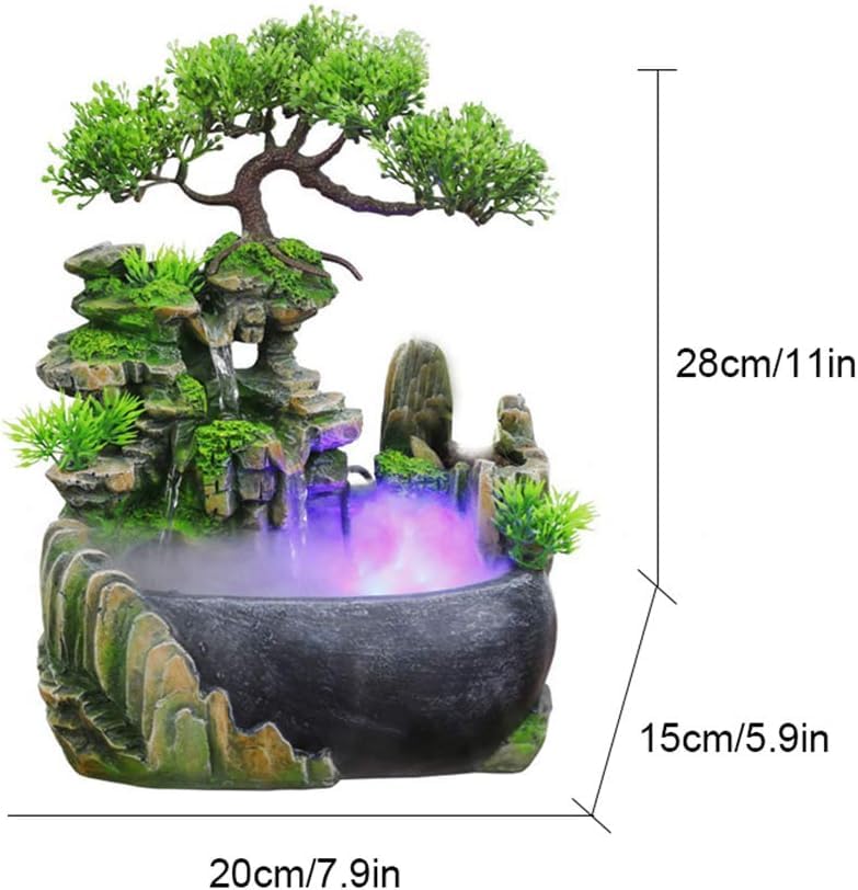BRAVECOW Indoor Relaxation Desktop Fountain Waterfall with Atomizer and Automatic Pump Illuminated Waterfall Desktop Fountain for Home Office Bedroom Desk Decoration