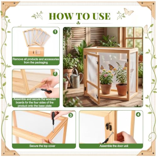 Wooden Butterfly Habitat Cage Kit Monarch Caterpillar Enclosure with Mesh Tent & Wood Frame, Detachable Insect Observation House for Kids Outdoor Garden (20") - size: 20"