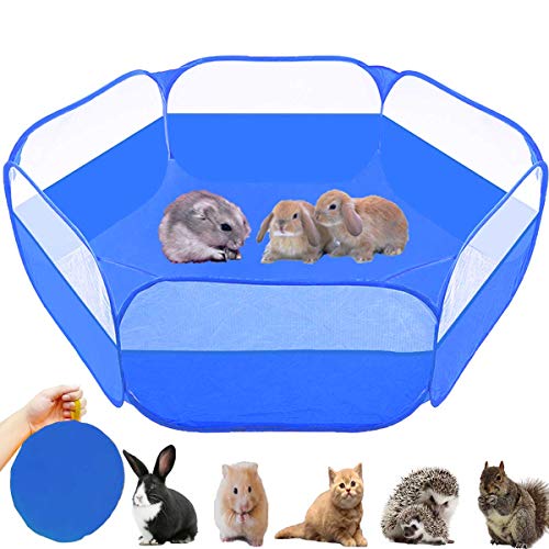 Small Animals Tent,Reptiles Cage,Breathable Transparent Pet Playpen Pop Open Outdoor/Indoor Exercise Fence,Portable Yard Fence (Upgrade Blue) - color: Upgrade Blue