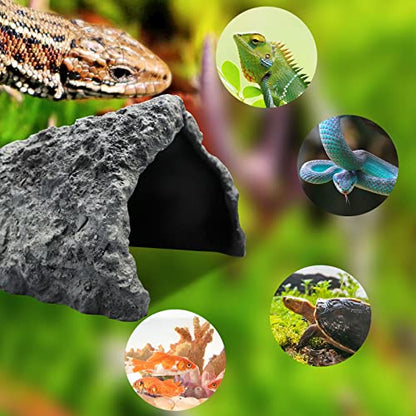 Extra Large Reptile Rock Hide Cave, Resin Cave, Aquarium Decorations Accessories, Lizard Turtle Fish Hide Habitat 10.23x9.44x5.7 Inches