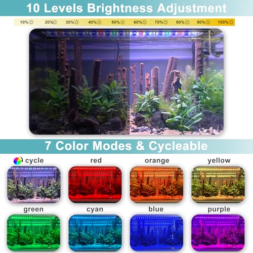 24/7 LED Aquarium Light, IP68 Waterproof Extendable Bracket Fish Tank Light with Timer, 7 Colors, 10 Level Adjustable Brightness, DIY Mode Full Spectrum Aquarium Plant Light for 36-42 Inch Fish Tank - size: 36"-42"