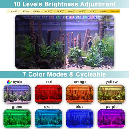 24/7 LED Aquarium Light, IP68 Waterproof Extendable Bracket Fish Tank Light with Timer, 7 Colors, 10 Level Adjustable Brightness, DIY Mode Full Spectrum Aquarium Plant Light for 36-42 Inch Fish Tank - size: 36"-42"
