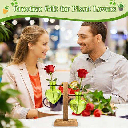 XXXFLOWER Plant Propagation Station Terrarium 2 Green Heart Shaped Vase | Terrarium Kit Bulb Glass Metal Desk Plant Holder, Retro Air Plants Water Plants, Home Office Decoration - color: Green