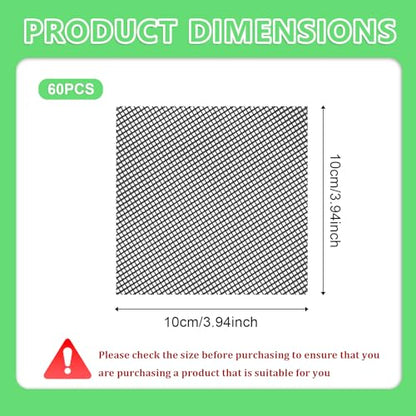 60 Pcs Planter Mesh Drainage Screens, 4 in Square Pads for Flower Pots Hole | Bonsai Flower Pot Bottom Grid Mat Mesh Cover ; Trim to Fit Pots to Help Retain Soil While Allowing Excess Water to Drain