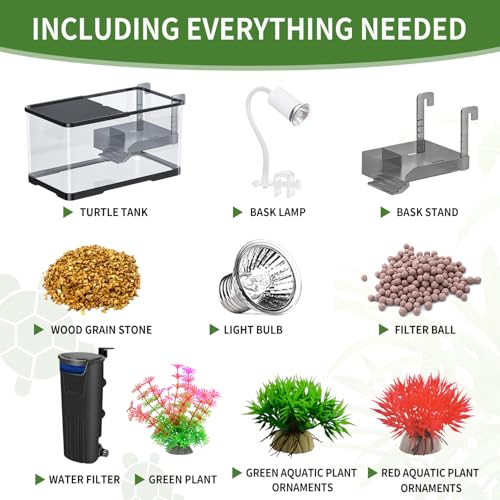 (Tank + Light + Filter + Filter Balls) Turtle Tank Kit, Turtle Tank Starter Kit,Bottom Drainage, Multi-Function Areas for Turtles, Crabs,Fishes, Amphibians,Reptiles. (21.65 × 12.28 × 12.28 Inch) - size: Black（XL ）+ Light + Filter + Filter Balls