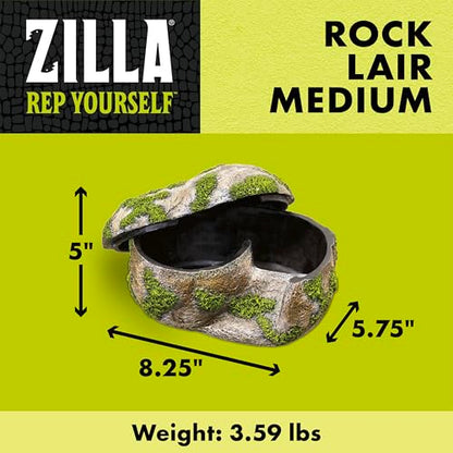 Zilla Rock Lair, Naturalistic Hide, Supports Shedding and Egg-Laying, Retains Humidity, Ideal for Snakes and Lizard, Medium - size: Medium