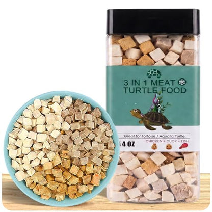 3 in 1 Meat Turtle Food - Chicken & Duck & Fish Meat Natural Freeze Dried Human-Grade Turtle Treats