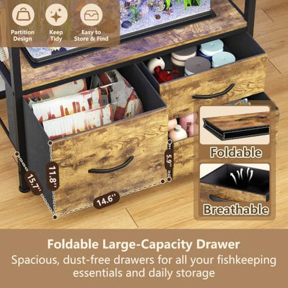 Heybly 20-29Gal Fish Tank Stand with Drawer, Power Outlet,330lbs HAS001SR-1 | Aquarium Stand,Heavy Duty Metal Frame for Fish Tank, Turtle & Reptile Terrarium, 31.5" x 15.7" Top, Rustic Brown - color: Rustic Brown, size: 20-29 gal